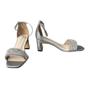 Touch Ups Jade Silver Glitter Strappy Sandals Size 7 Rhinestone Heel